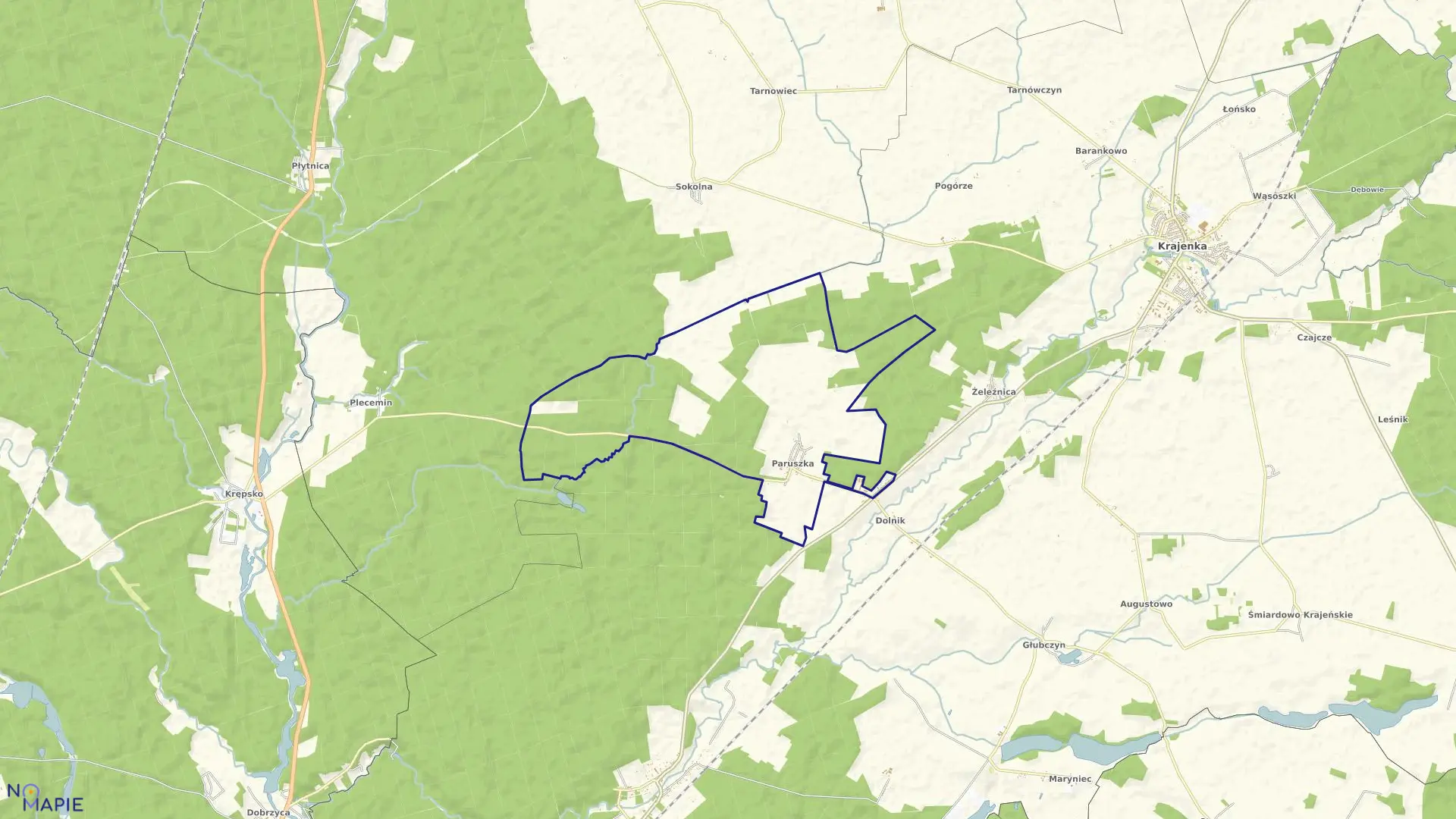 Mapa obrębu PARUSZKA w gminie Krajenka