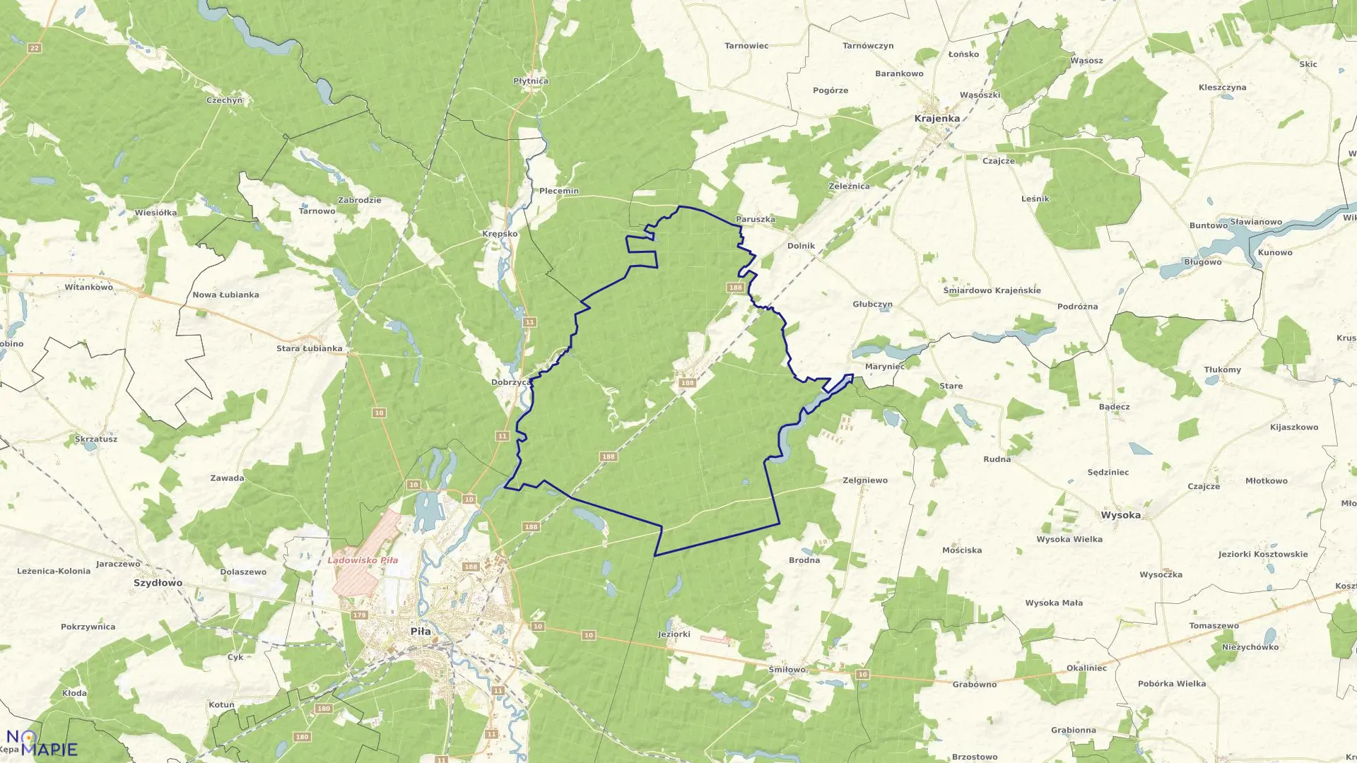 Mapa obrębu SKÓRKA w gminie Krajenka