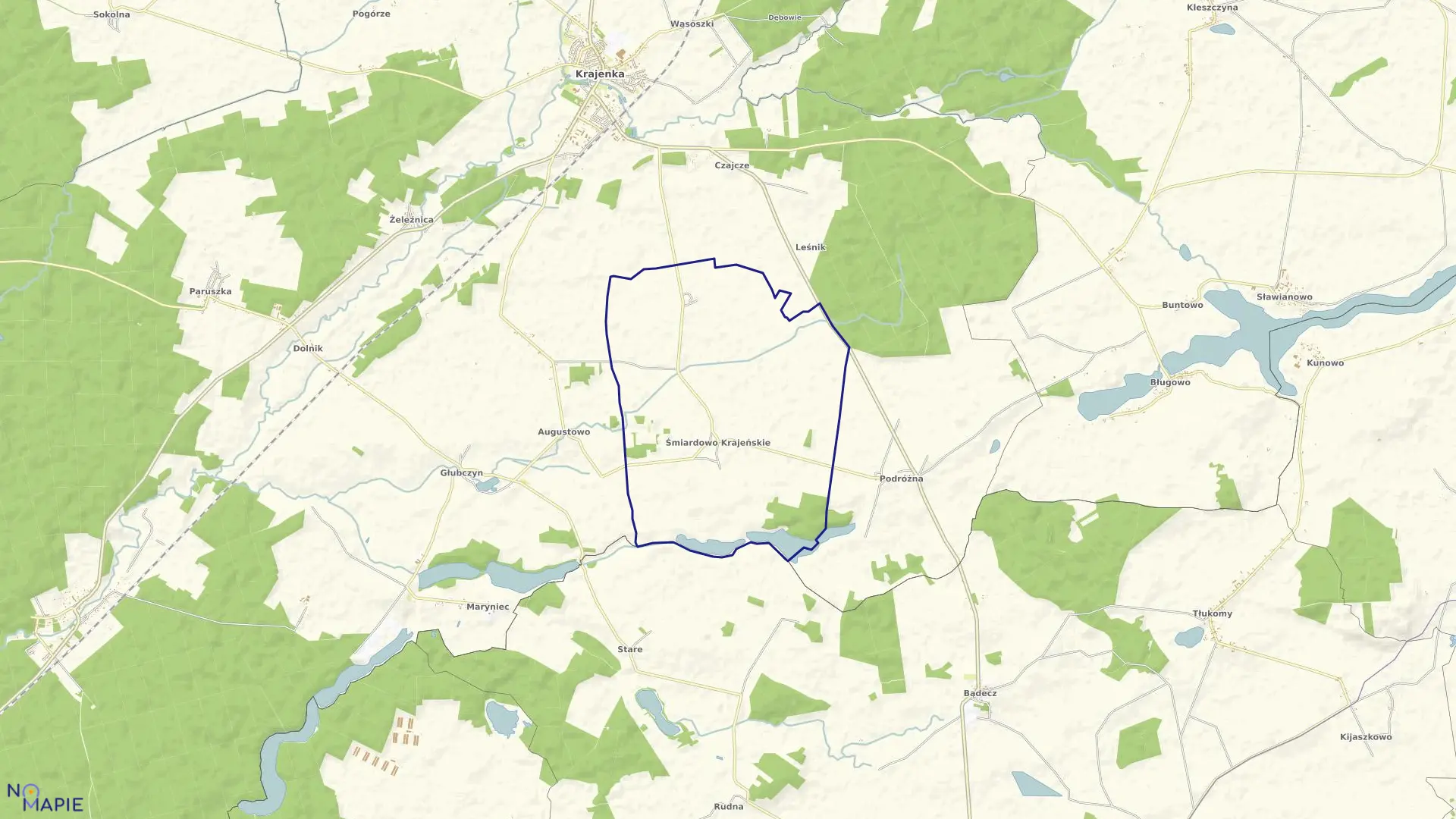 Mapa obrębu ŚMIARDOWO KRAJEŃSKI w gminie Krajenka